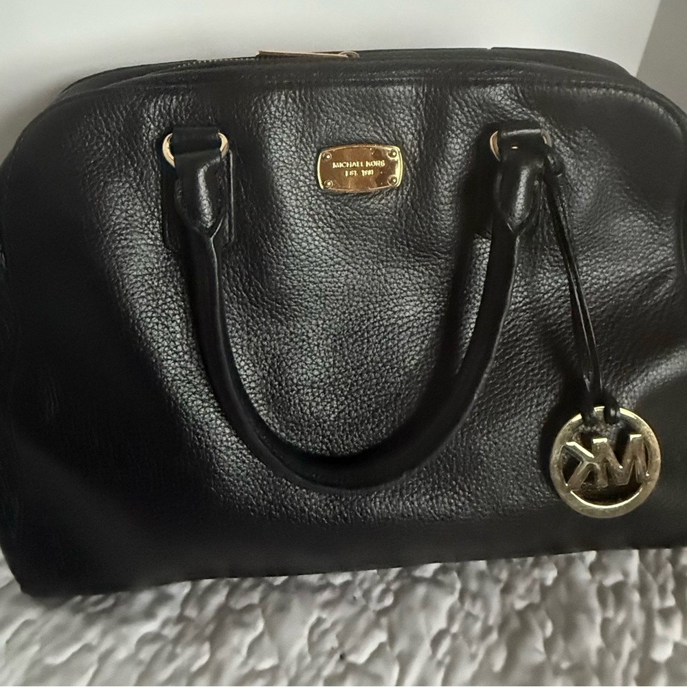 Michael Kors Black Leather Satchel with Gold Accents - Picture 5 of 10